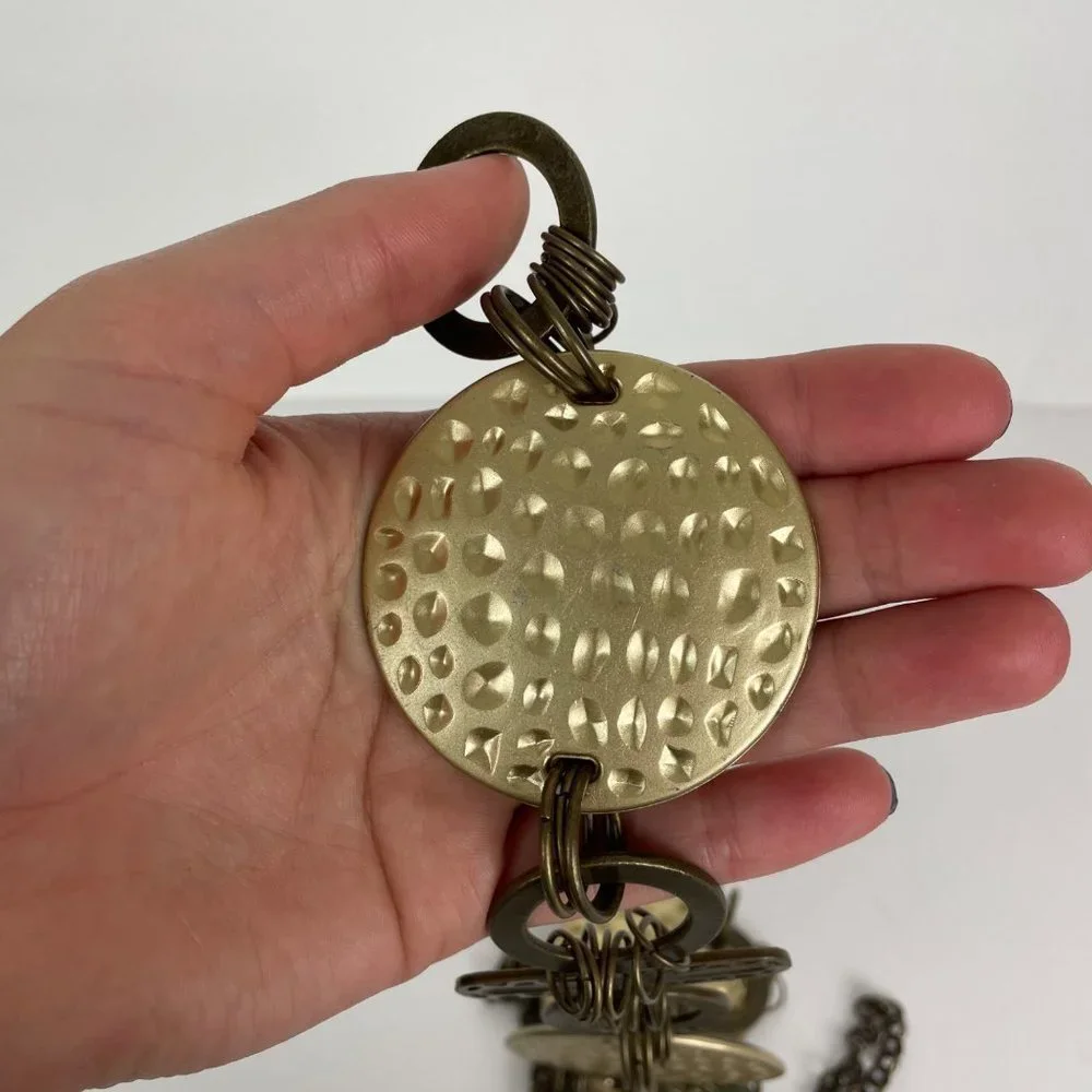 1980's Resin Medallion Chain Waist‎ Adjustable Belt Blue Green Brassy Gold